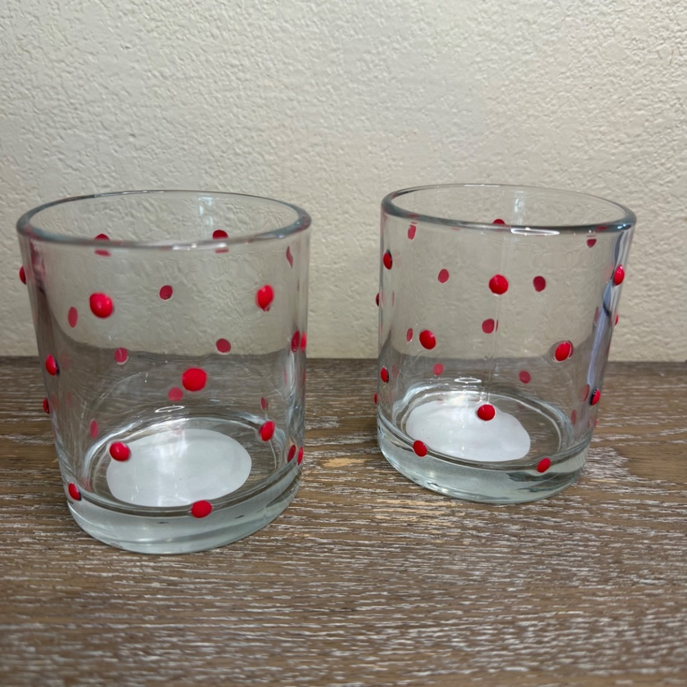 Target Bullseye Valentine's Day Embossed Glass Cups Set of 2 - Red Dots